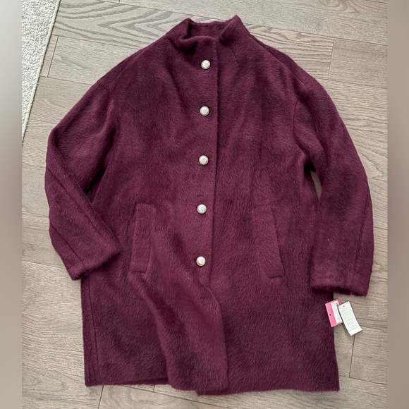 NWT kate spade gorgeous burgundy brushed wool coat with pearl buttons - Size XL - Picture 2 of 8